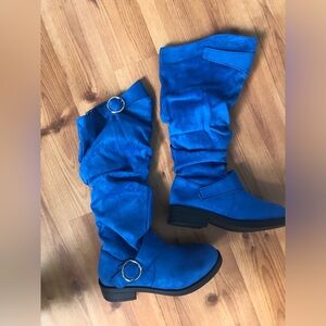 Stylish Blue Over the Knee Slouch Boots Size 6